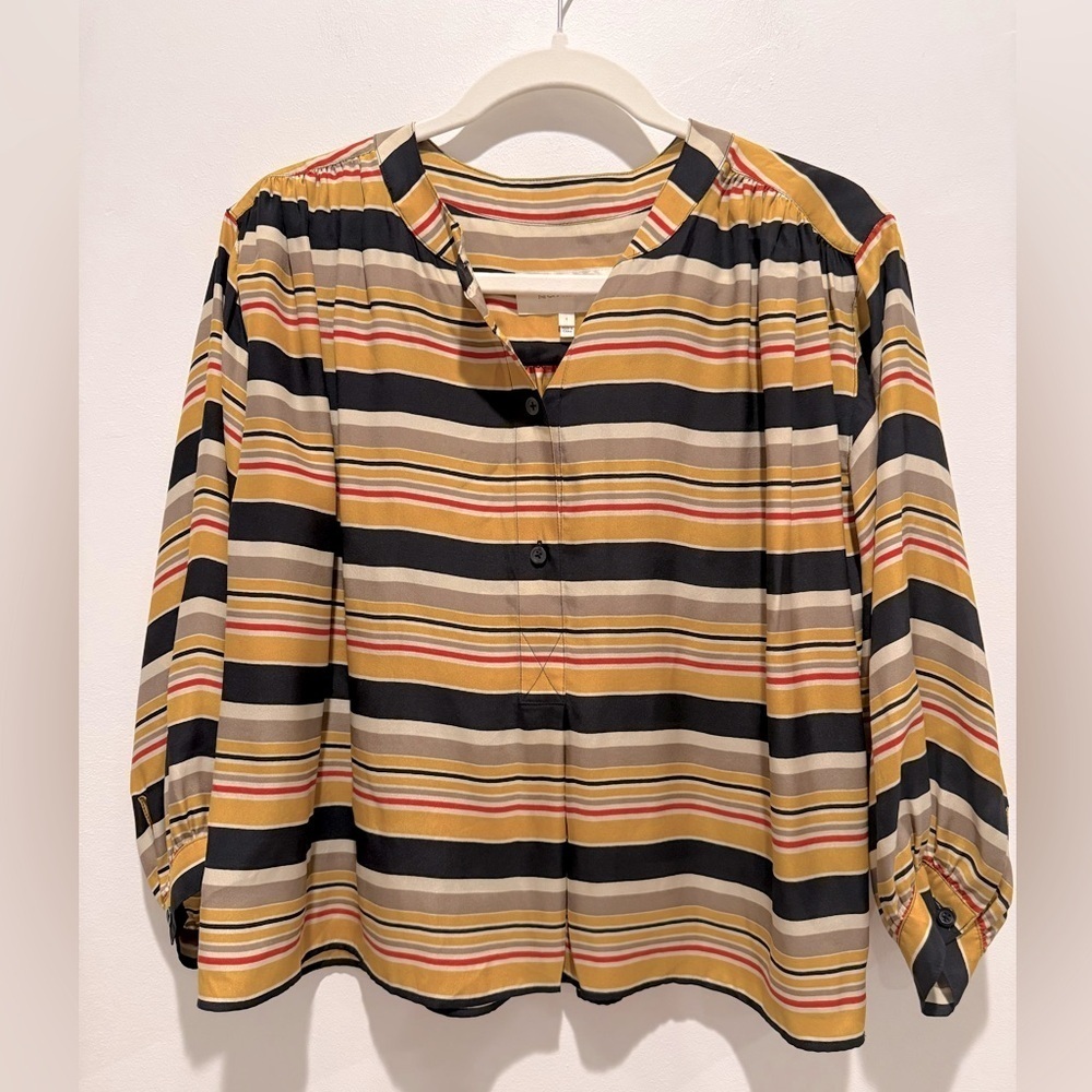 THE GREAT. Multicolor Striped 100% silk Blouse. Size Small.
